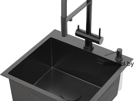 Кухонная мойка 50×50 из нержавейки, графит Roxen