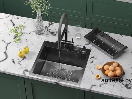 Кухонная мойка 50×50 из нержавейки, графит Roxen
