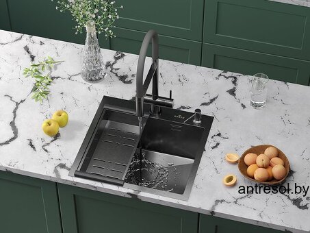 Кухонная мойка 50×50 из нержавейки, графит Roxen